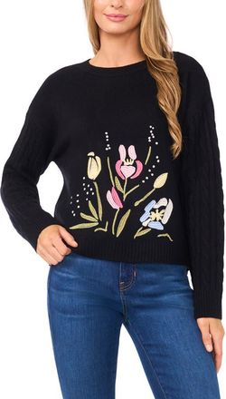 Ted Baker Floral Embroidery Sweater in Rich Black at Nordstrom, Size X-Small