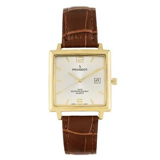 Peugeot Modern Square Calendar Leather Watch - 35MM in Brown at Nordstrom