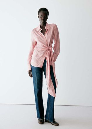 Mango Camicia righe dettaglio fiocco rosa pastello - Donna - XS - MANGO