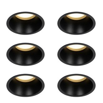 QAZQA Moderno Set De 6 Focos Empotrables Negros Gu10 70 Mm Ip44 - Dept Aluminio Redonda Adecuado Para Led Max. 6 X 50 Watt - Qazqa