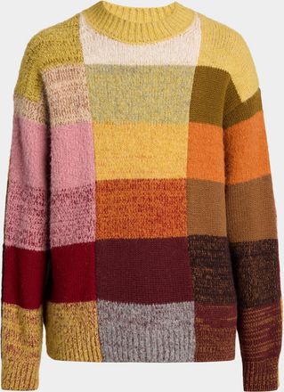 Dries Van Noten Mens Marti Color-Block Knit Crewneck Sweater