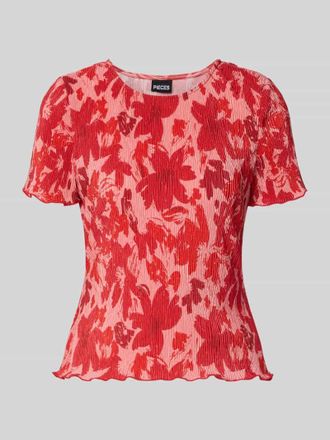 Pieces Slim Fit T-Shirt mit Allover-Muster Modell FLORA in Rot Melange, Gr&ouml;&szlig;e XL