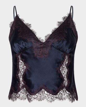 L'agence Kimber Lace-Trim Silk Cami