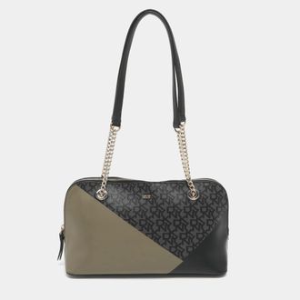 DKNY Dkny Black Signature Coated Canvas Chain Satchel