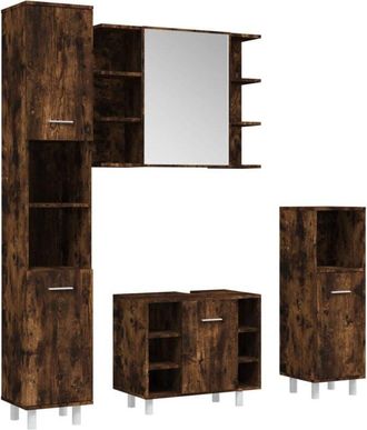 vidaXL Set De Muebles De Ba&ntilde;o 4 Piezas Madera Contrachapada Roble Humo Vidaxl