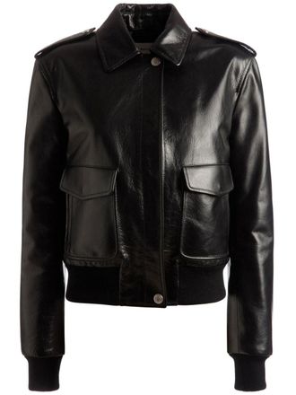 Bally cargo-pockets leather bomber jacket - Black