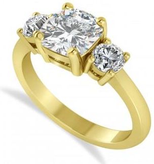 Allurez Cushion & Round 3-Stone Moissanite & Diamond Engagement Ring 14k Yellow Gold (2.50ct)