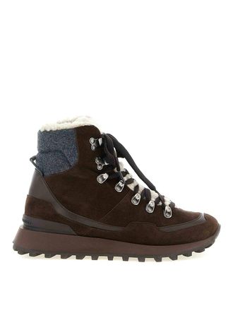 Brunello Cucinelli Brown Hook-Laced Ankle Boots