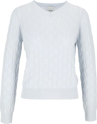 Allude Light Blue Cable-Knit V-Neck Cashmere Sweater