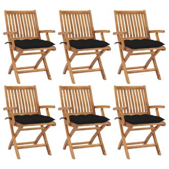 vidaXL Sillas De Jard&iacute;n Plegables 6 Uds Madera Maciza Teca Con Cojines Vidaxl