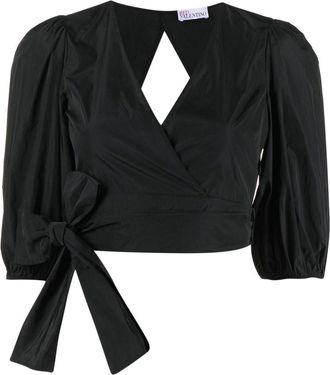 Red Valentino V-neck cropped wrap blouse - women - Polyester - 42 - Black