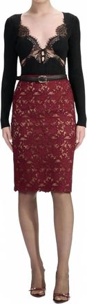 Self Portrait Guipure Lace Midi Skirt In Burgundy