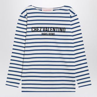 Valentino Ivory T Shirt With Blue Stripes Chez Valentino