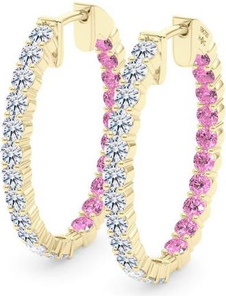 HauteCarat Lab Grown Diamond & Birthstone Inside Out Hoop Earrings in 18K Yellow Gold at Nordstrom