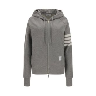 Thom Browne Zip-throughs, female, Gray, Size: XS Logo Hoodie
