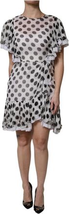 Dolce & Gabbana Witte Polka Dot Zijden A-lijn Jurk - Dames - Korte kleedjes - Wit - XS - Kleedjes