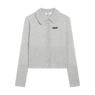 Chlo&eacute; Cardigans, female, Gray, Size: M Fitted Logo Cardigan