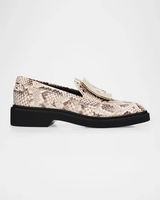 Roger Vivier Viv Rangers Snake-Printed Leather Loafers