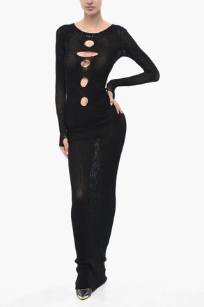 Off-white Maxi Dress in Rete CENTER HOLE con Cut-outs Off-White
