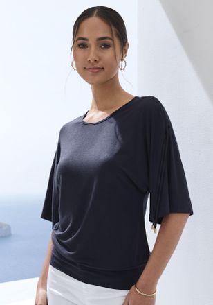 Lascana Rundhalsshirt LASCANA mit variabler &Auml;rmell&auml;nge, Damen, Gr. 32/34, blau (navy), Single Jersey, Obermaterial: 95% Viskose (LENZING ECOVERO), 5% Elasthan