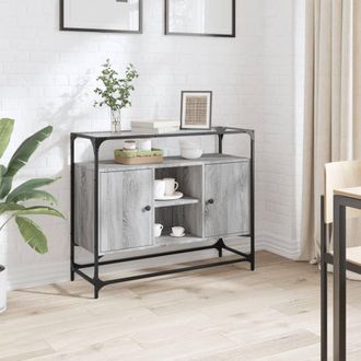 Berkfield Home Sideboard with Glass Top Grey Sonoma 98x35x81 cm Engineered Wood | Size: 98 x 35 x 81 cm