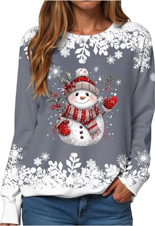 Generic Christmas Tree Jumper Women Long Sleeve Pullover Xmas Tree Print Sweatshirt Fleece Lined Sweaters Tops Crewneck T-Shirt Winter Autumn Tops Graphics Te