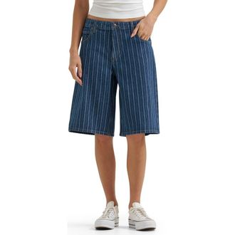 Lee Stripe Mid Rise Loose Long Denim Shorts in Sonic Speed at Nordstrom, Size 25