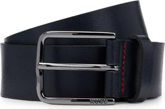 HUGO BOSS Grained leather belt with red stitching