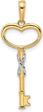 Diamond2Deal 14k Yellow Gold White Rhodium Diamiond-cut Heart Key Pendant