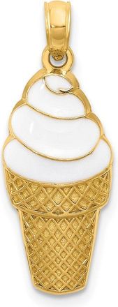Diamond2Deal 14k Yellow Gold White Enameled Vanilla Ice Cream Cone Pendant
