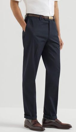 Brunello Cucinelli Garment-dyed Italian fit trousers in American Pima comfort cotton gabardine in Navy Blue at Nordstrom, Size 50