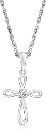 Ross-Simons 14kt White Gold Cross Pendant Necklace With Diamond Accent