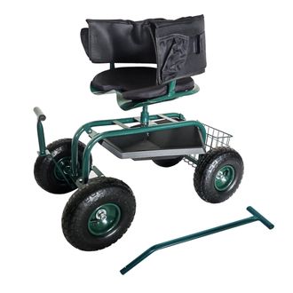 Relaxdays Relaxdays Asiento De Jard&iacute;n Con Ruedas, Altura Regulable, 150 Kg, Almacenaje, Manillares, Coj&iacute;n Y Respaldo, Verde