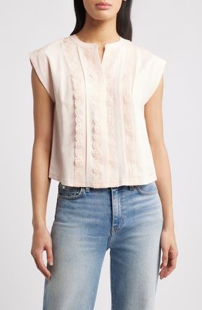Wit & Wisdom Embellished Cap Sleeve Button-Up Shirt in Pale Peach at Nordstrom, Size X-Small