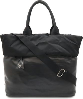 Prada Black Nero Nylon Leather Shoulder Bag Tote Bag (Pre-Owned)