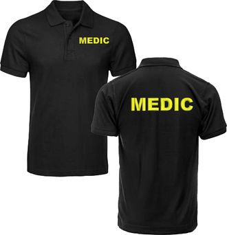 Generic Embroiderd Medic Polo Medic Uniform First Aid Emergency Service Responder Paramedic Left Chest and Back Text Unisex Kids Adults Tee Top (Black, XL, x_