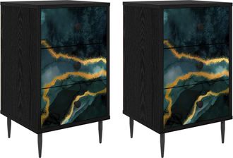 vidaXL Mesa De Noche Wijhe 2 Uds. Roble Negro 36 X 33 X 61 Cm Vidaxl