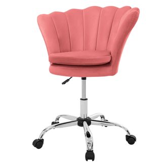 ML Design Ml-design - Silla De Tocador De Terciopelo Rosa Coral, Asiento Tapizado Giratorio 360&deg; Con Ruedas, Sill&oacute;n Ergon&oacute;mico De Oficina/escritorio De Maquilla