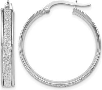 Diamond2Deal 14K White Gold Polished Glimmer Infused Hoop Earrings