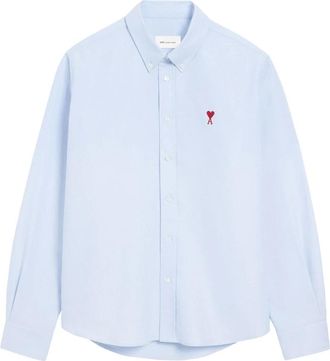 Ami Quota Ronde Hals Trui Met Contrasterende Ami de Coeur - Dames - Casual Overhemden - Grijs - M - Wol - Overhemden