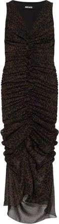 Rotate Ruched Midi Jurk - Dames - Casual kleedjes - Bruin - M - Leer - Kleedjes