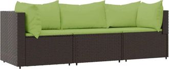 vidaXL Set Muebles De Jard&iacute;n 3 Piezas Y Cojines Rat&aacute;n Sint&eacute;tico Marr&oacute;n Vidaxl