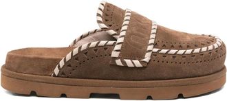 Mou Suède muiltjes met gevlochten detail - Bruin