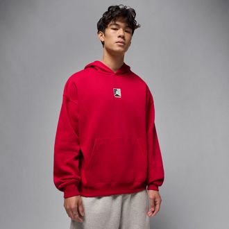 Nike Jordan Mens Jordan Brooklyn Fleece Graphic Pullover Hoodie in Red | HV0544-687