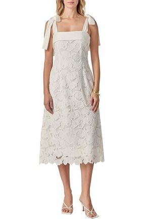 English Factory Tie Strap Lace Midi Dress in White at Nordstrom, Size X-Small