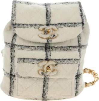 Chanel Duma Drawstring Quilted Wool Tweed Beige Wool Backpack Bag (Pre-Owned)