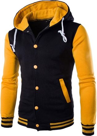 Generic Baseball Sweatshirt Men, Hooded Jackets Sports Coat Button Down Outwear Long Sleeve Shirt Drawstrings And Pouch Pocket Patchwork Sweatshirts Sportswea