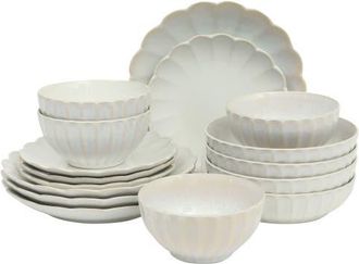 Gibson Home Malibu Shore 16-Piece Stoneware Plates and Bowls Dinnerware Set in Shiny White at Nordstrom