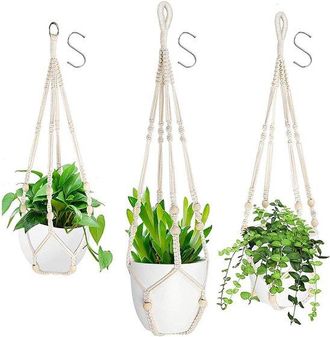 No Brand 3 Macetas Colgantes, Colgador De Plantas De Macram&eacute; Con Cuerda De Algod&oacute;n Y Ganchos Para Colgar, Soporte Para Macetas De Pared Para Patio, Terraza, Te