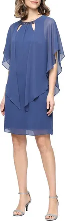 S.L. Fashions Jewel Chiffon Overlay Shift Dress in Wedgewood at Nordstrom, Size 14